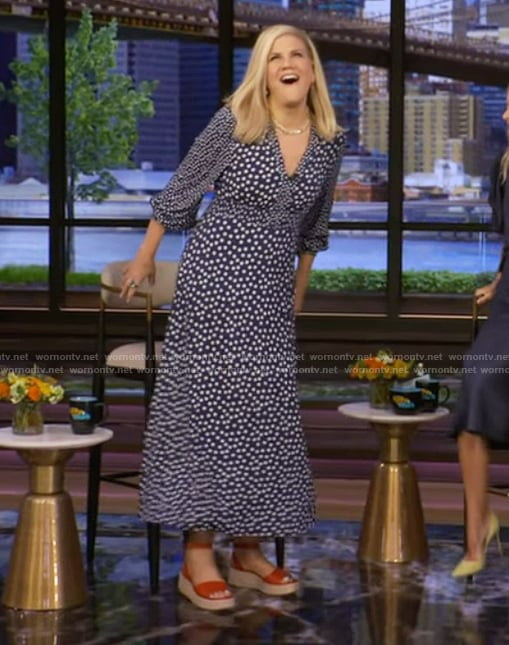Kristen Johnston's blue polka dot print dress on Live with Kelly and Mark