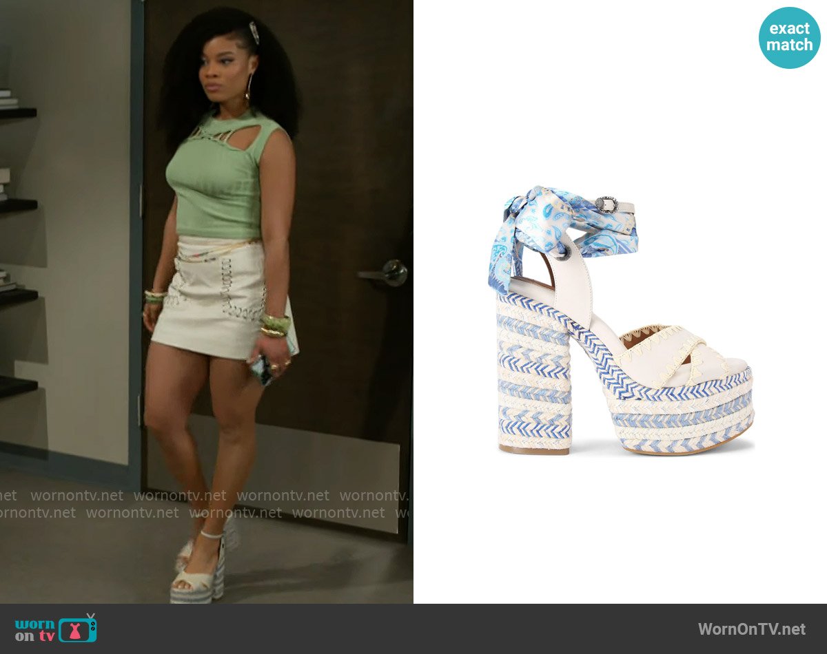 Kurt Geiger Chelsea Scarf Platform Sandal worn by Eva Thomas (Ambyr Michelle) on Beyond the Gates