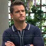 Kyle’s navy button front knit shirt with stripe collar on The Young and the Restless