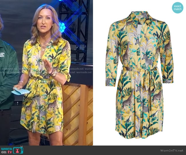 L'Agence Addison Shirtdress in Light Maize Multi Animal Jungle worn by Lara Spencer on Good Morning America