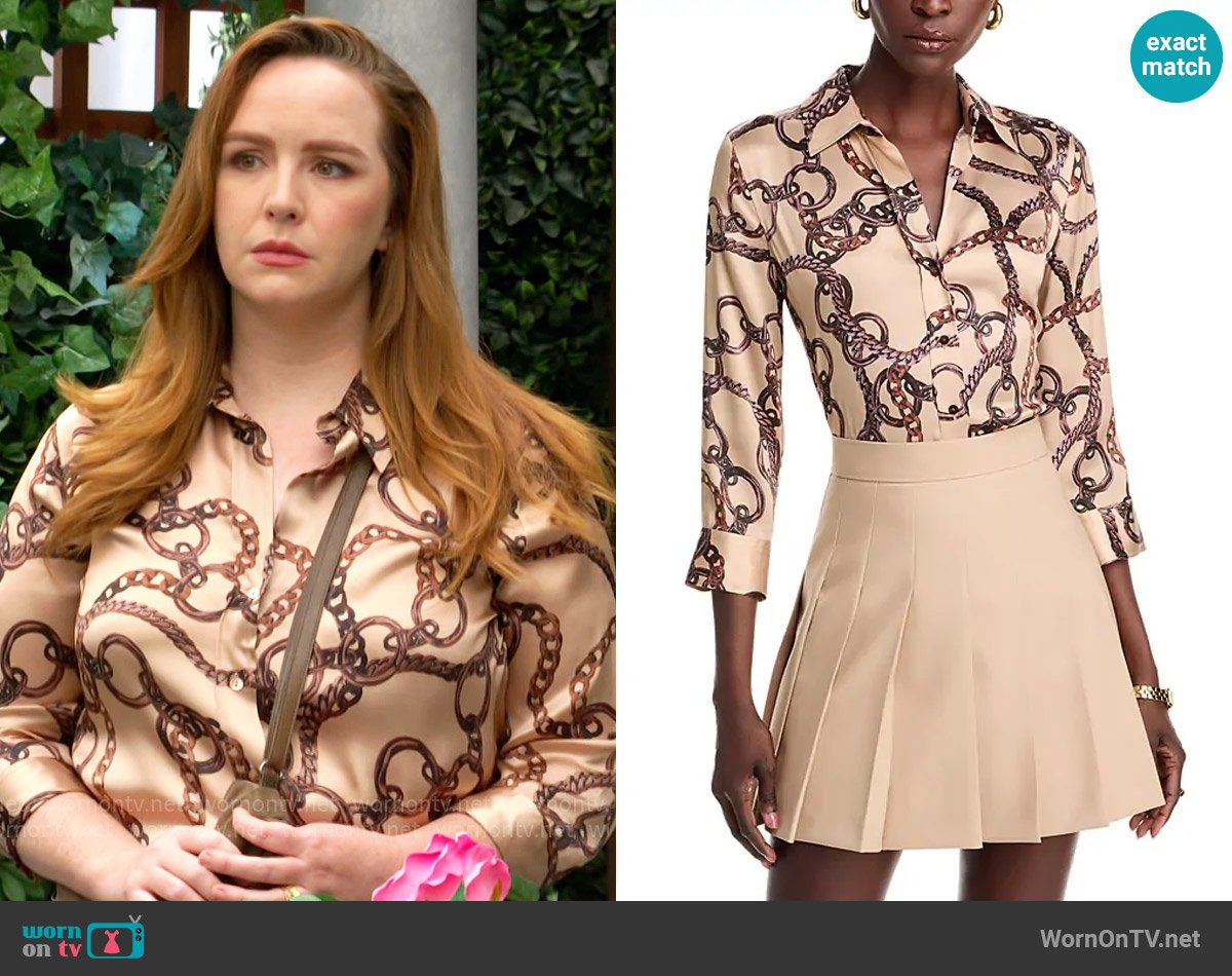 L'Agence Dani Shirt in Almond Brown Oversized Chain worn by Mariah Copeland (Camryn Grimes) on The Young and the Restless