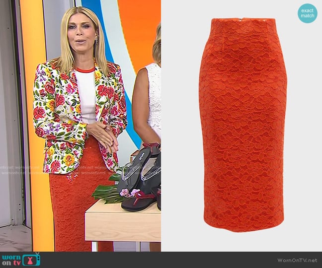 LaQuan Smith Lace Overlay Sequin Midi Skirt worn by Jill Martin on Today