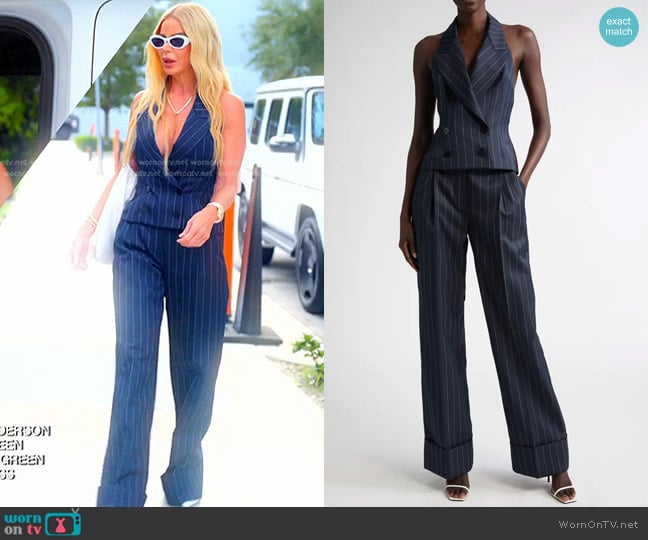 LaQuan Smith Pinstripe Tailored Halter Vest and Trousers worn by Alexia Echevarria (Alexia Echevarria) on The Real Housewives of Miami