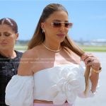 Larsa’s white floral applique crop top on The Real Housewives of Miami
