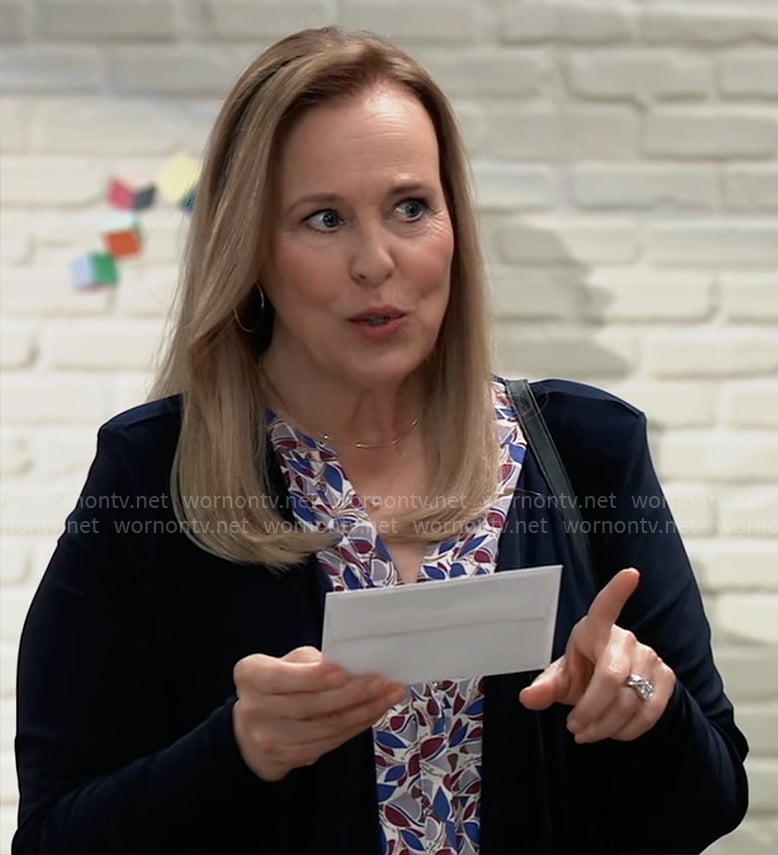 Laura’s leaf print blouse on General Hospital