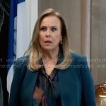 Laura’s printed blouse and teal blazer on General Hospital