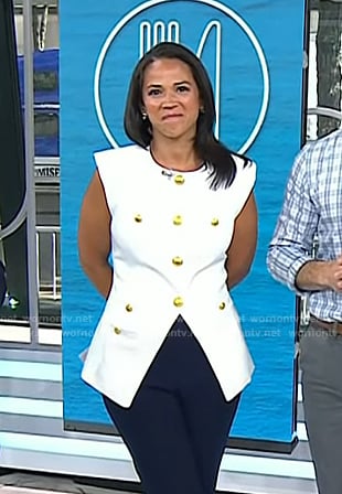 Laura’s white vest with gold buttons on Today