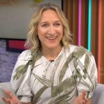 Lauren Iannotti’s brushstroke print top and skirt set on CBS Mornings