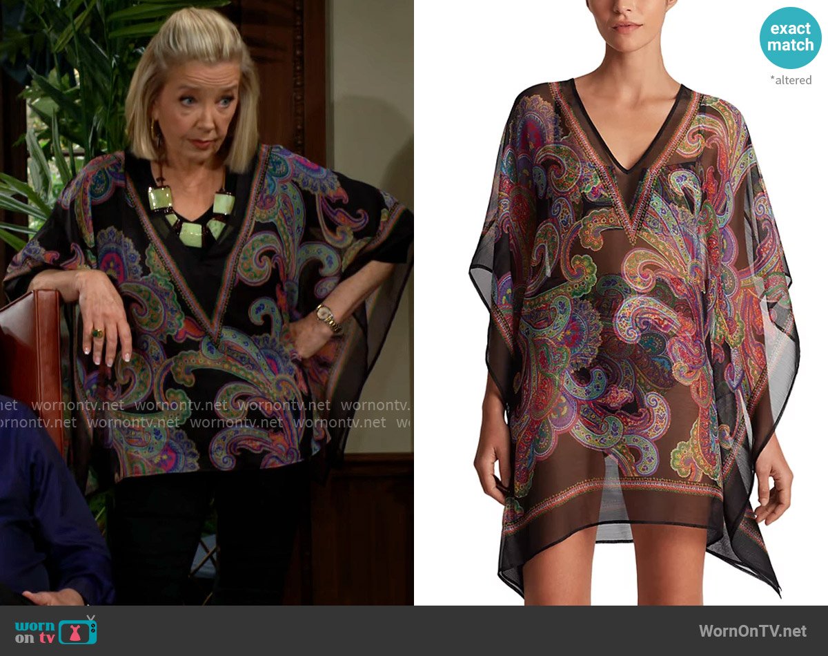 LAUREN Ralph Lauren Border Poncho Cover Up worn by Nikki Reed Newman (Melody Thomas-Scott) on The Young and the Restless