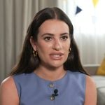 Lea Michele’s blue vest on E! News