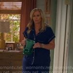 Leanne’s navy pajamas with white trims on Leanne