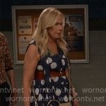 Leanne’s navy blue polka dot dress on Leanne