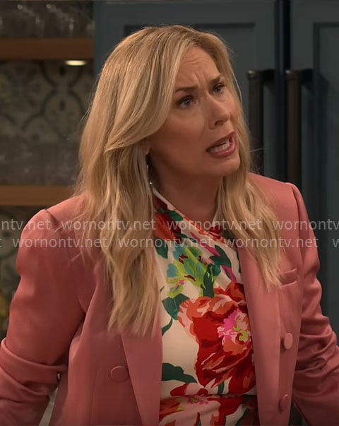 Leanne's floral dress and pink blazer on Leanne