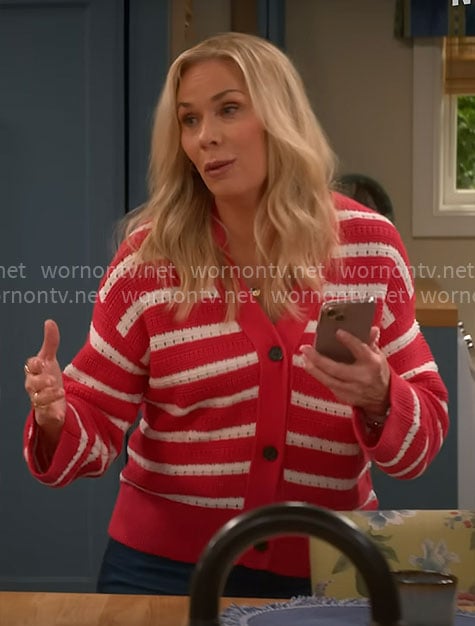 Leanne's pink striped cardigan on Leanne