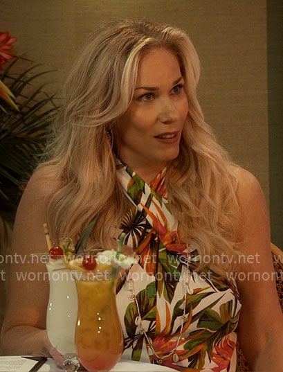 Leanne's tropical print cross-neck dress on Leanne