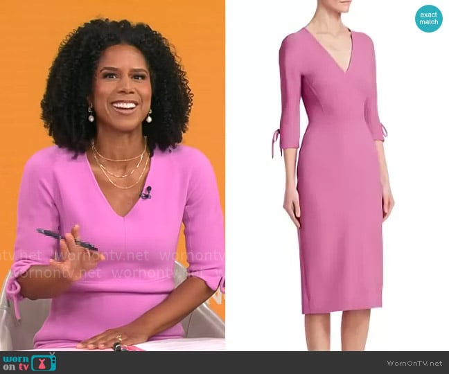 Lela Rose Stretch-wool Bow-sleeve Sheath Dress In Orchid worn by Adriana Diaz on CBS Mornings