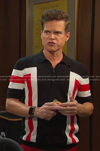 Leo’s black colorblock stripe polo on Days of our Lives