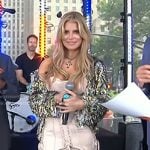 Jessica Simpson’s beige feather trim corset dress on Today