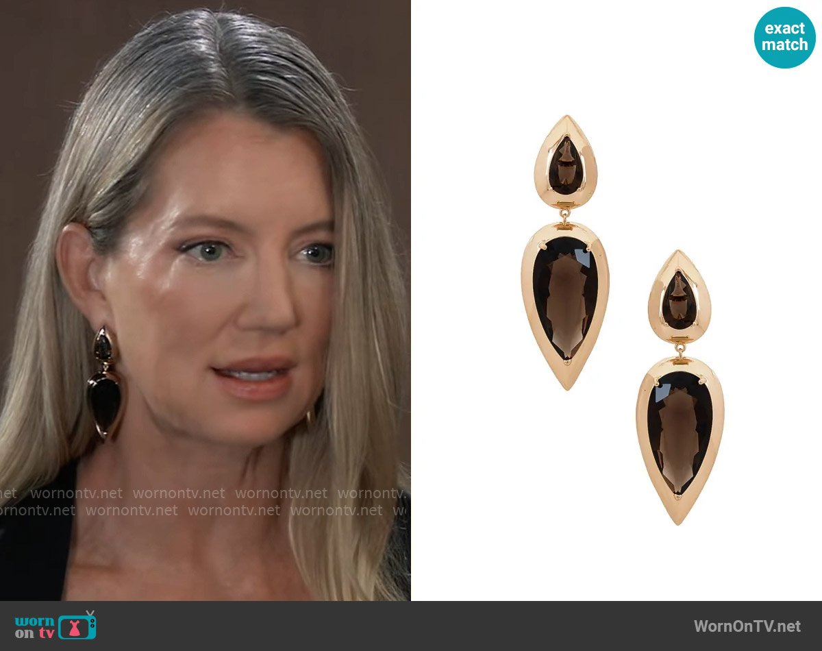 Lili Claspe Imara Smoke Quartz Earrings worn by Nina Reeves (Cynthia Watros) on General Hospital