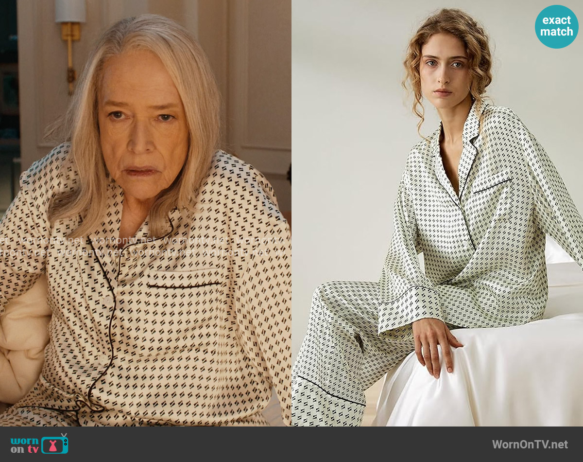 Lily Silk 100% Silk Pajama Set in Diamond Print worn by Madeline Matlock (Kathy Bates) on Matlock