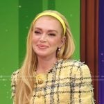 Lindsay Lohan’s yellow tweed jacket and skirt on Good Morning America