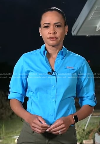 Linsey's blue roll up sleeve shirt on Good Morning America