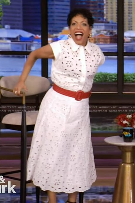 Liza Colon-Zayas’s white eyelet top and skirt on Live with Kelly and Mark