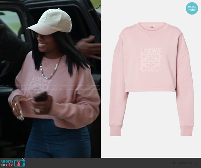 Loewe Anagram cropped cotton jersey sweatshirt worn by Phaedra Parks on The Real Housewives of Atlanta