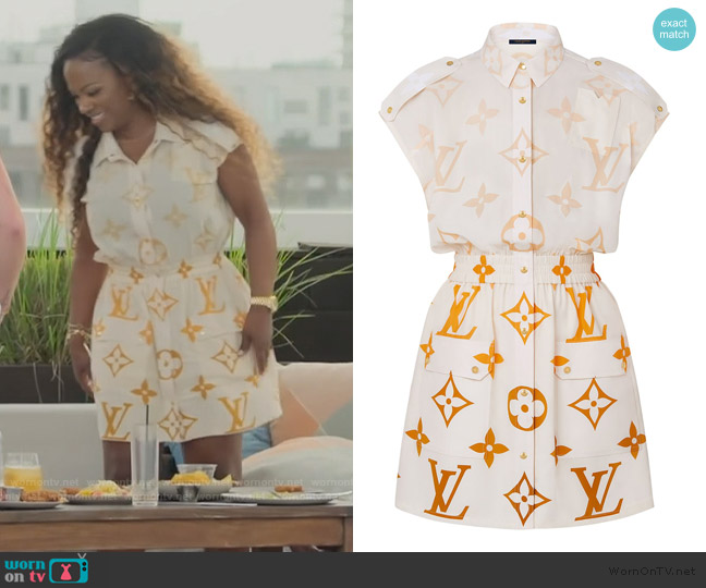 Louis Vuitton Monogram Ombré Sleeveless Silk Shirt Dress worn by Kandi Burruss on Next Gen NYC