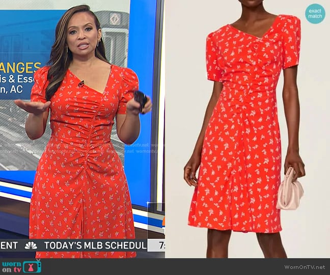 Love, Whit by Whitney Port Printed Dress in Red worn by Adelle Caballero on Today