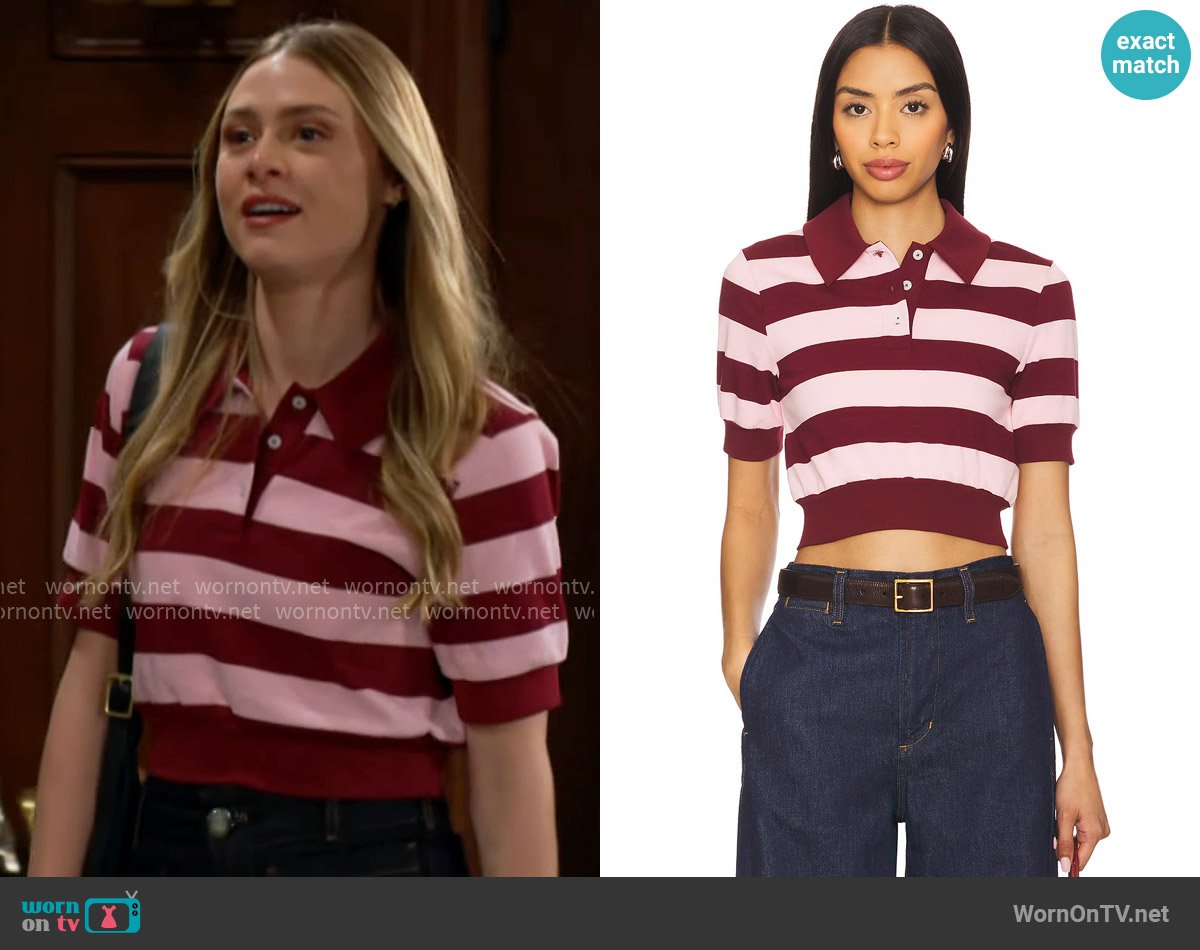 Lovers + Friends Carrine Polo Top in Maroon and Pink worn by Claire Grace (Hayley Erin) on The Young and the Restless