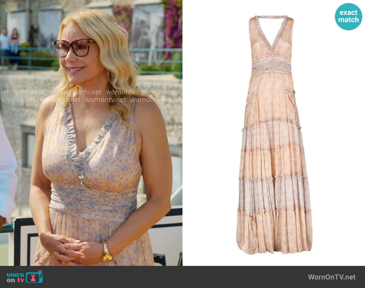 Luisa Beccaria Blooming Mirage Ruched Chiffon Long Dress worn by Brooke Logan (Katherine Kelly Lang) on The Bold and the Beautiful