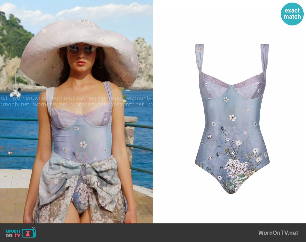 Luisa Beccaria Light Blue Floral Balconette One-Piece Swimsuit