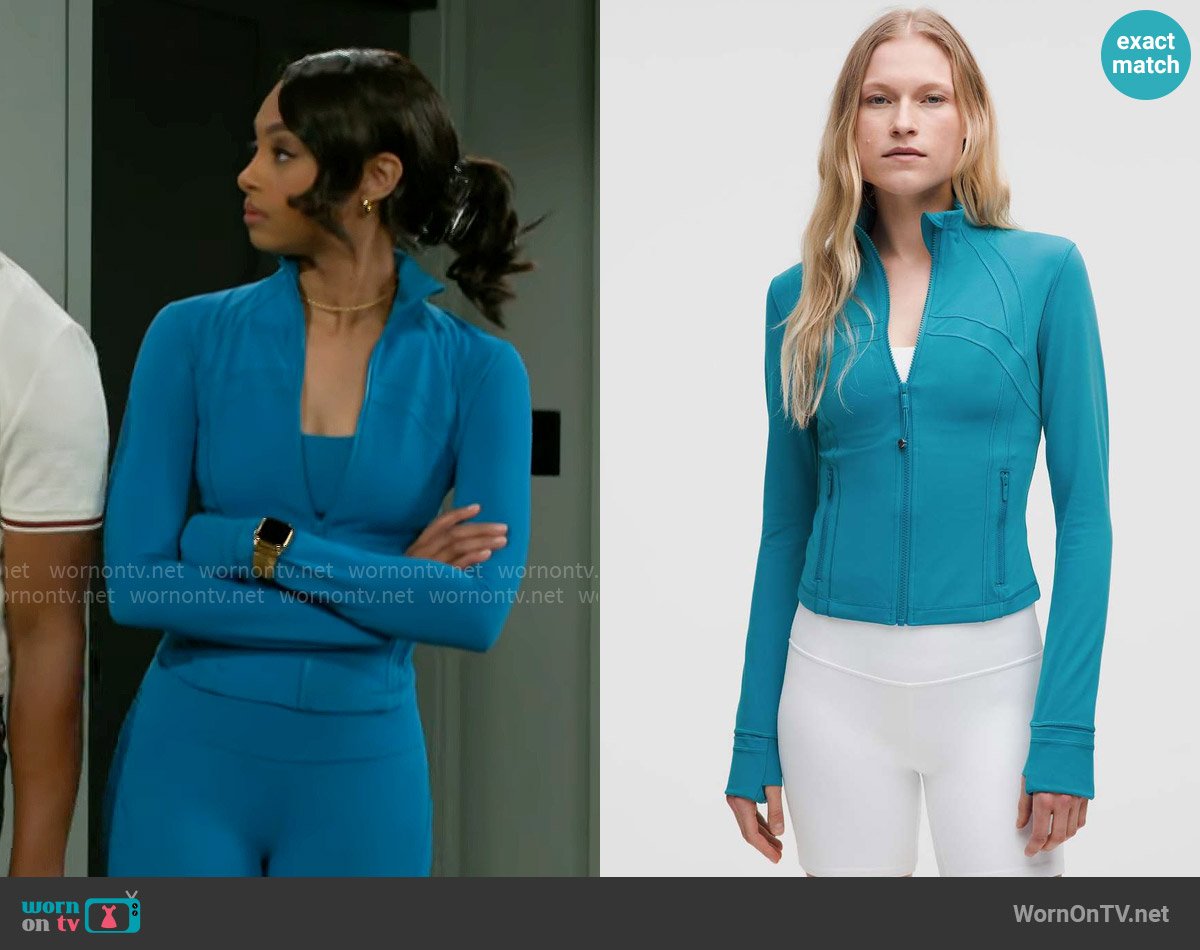 Lululemon Define Cropped Jacket in Hawaiian Blue worn by Kat Richardson (Colby Muhammad) on Beyond the Gates