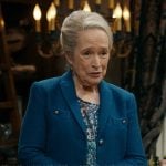 Madeline’s blue tweed jacket with gold buttons on Matlock