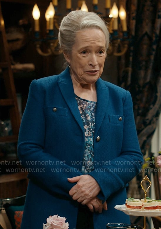 Madeline's blue tweed jacket with gold buttons on Matlock