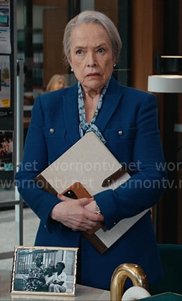 Madeline’s blue tweed jacket with gold buttons on Matlock