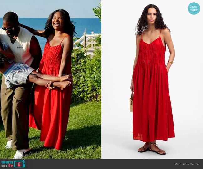 Madewell Textured V-Neck Midi Dress in festival red worn by Gabrielle Union on Today