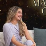 Madelyn Cline’s lavender asymmetric dress on Access Hollywood