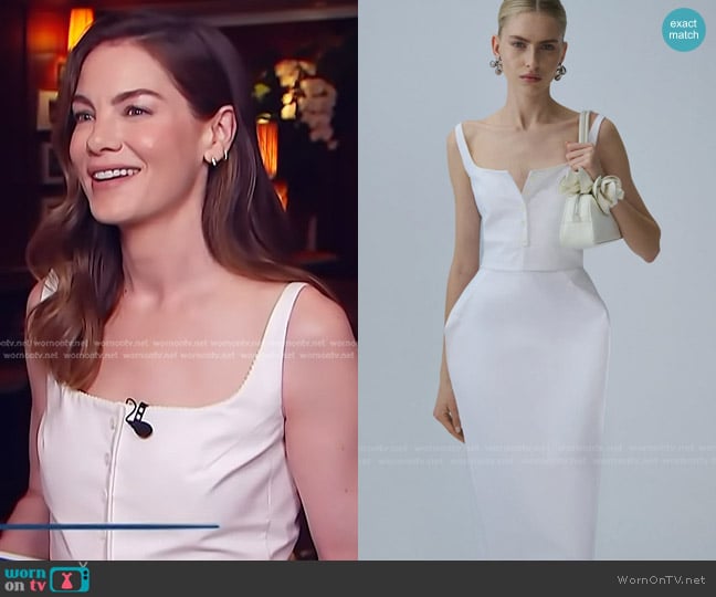 Magda Butrym Hip Pad Midi Dress worn by Michelle Monaghan on Access Hollywood