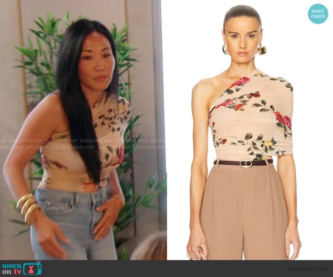 Magda Butrym One Shoulder Wrap Top worn by Katie Ginella on The Real Housewives of Orange County