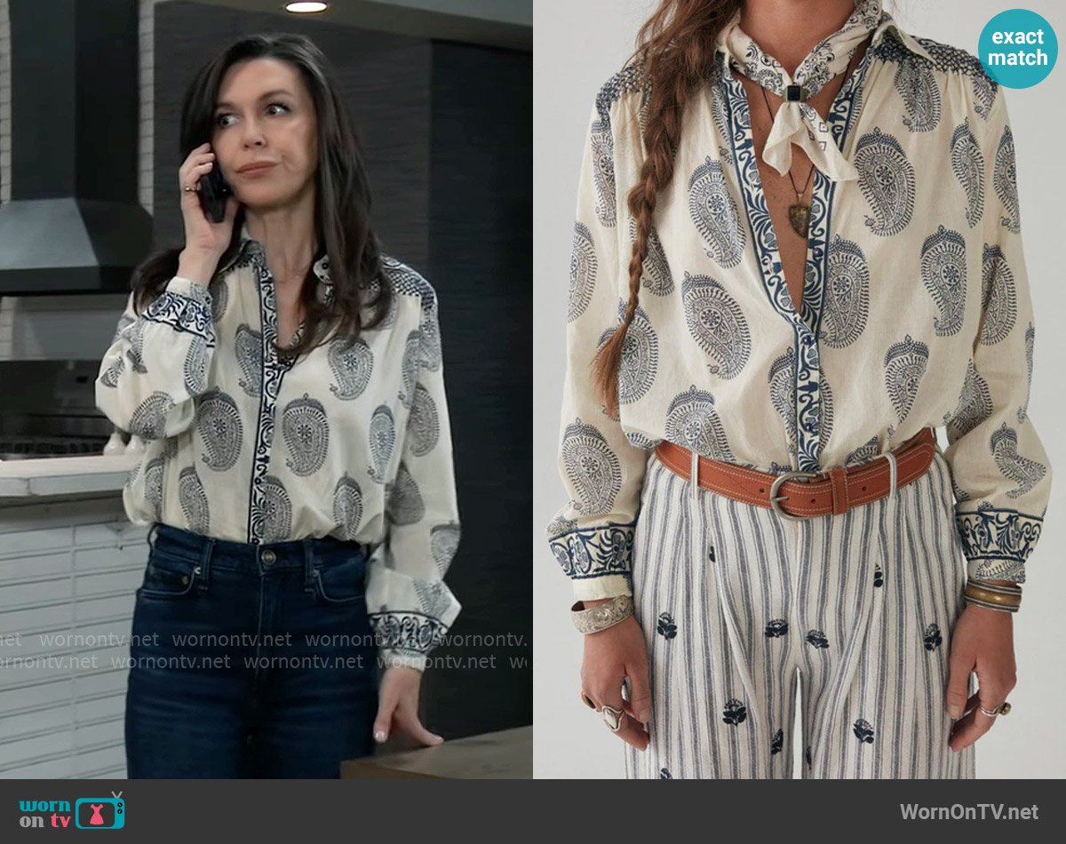 Maison Hotel Bob Blouse in Mirissa Atlántico worn by Anna Devane (Finola Hughes) on General Hospital