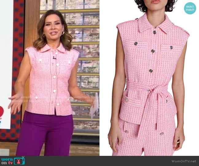 Maje Sleeveless Tweed Jacket worn by Rebecca Jarvis on Good Morning America