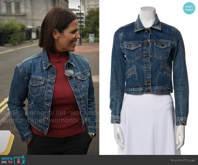 Maje Denim Trucker Jacket worn by Dana Jacobson on CBS Mornings