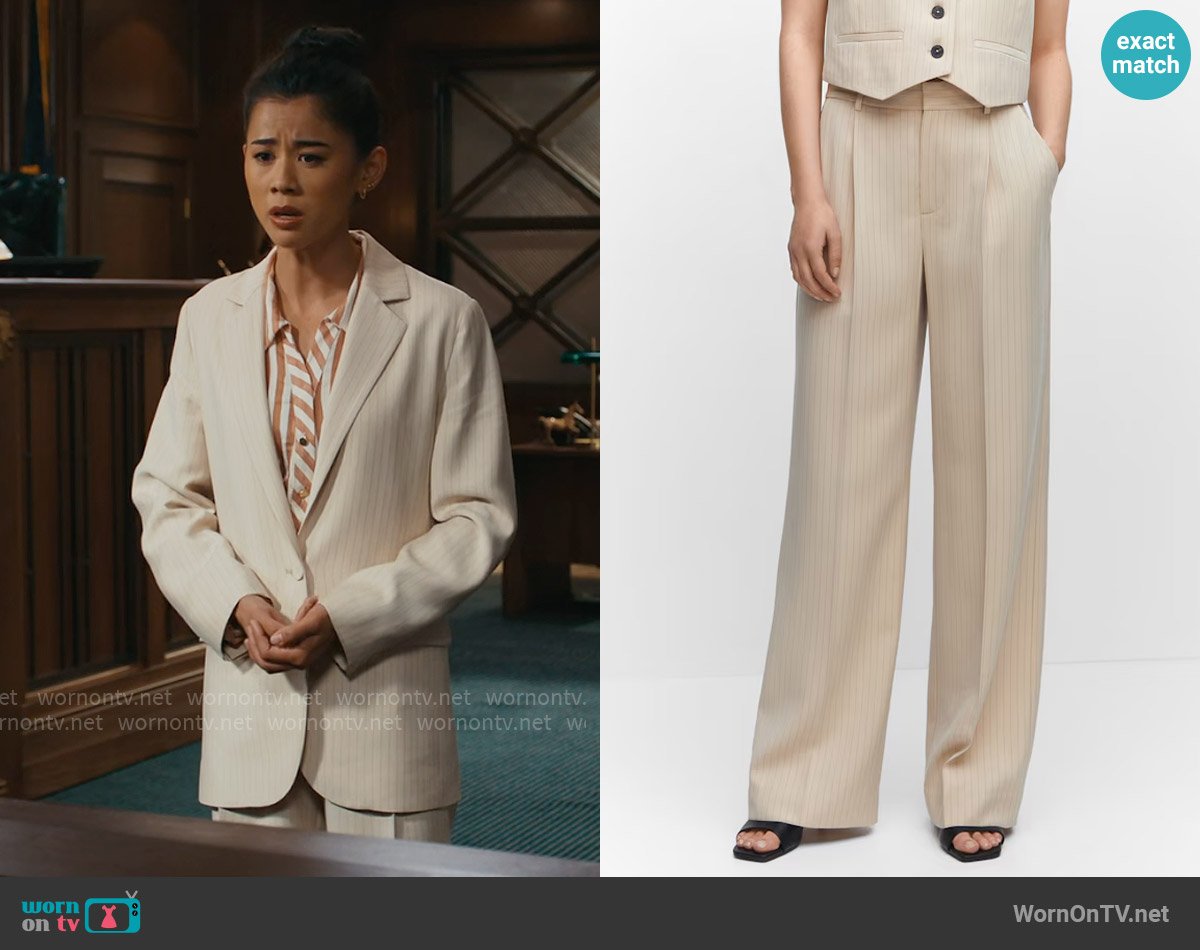 Mango Chalk-stripe pants worn by Sarah Franklin (Leah Lewis) on Matlock