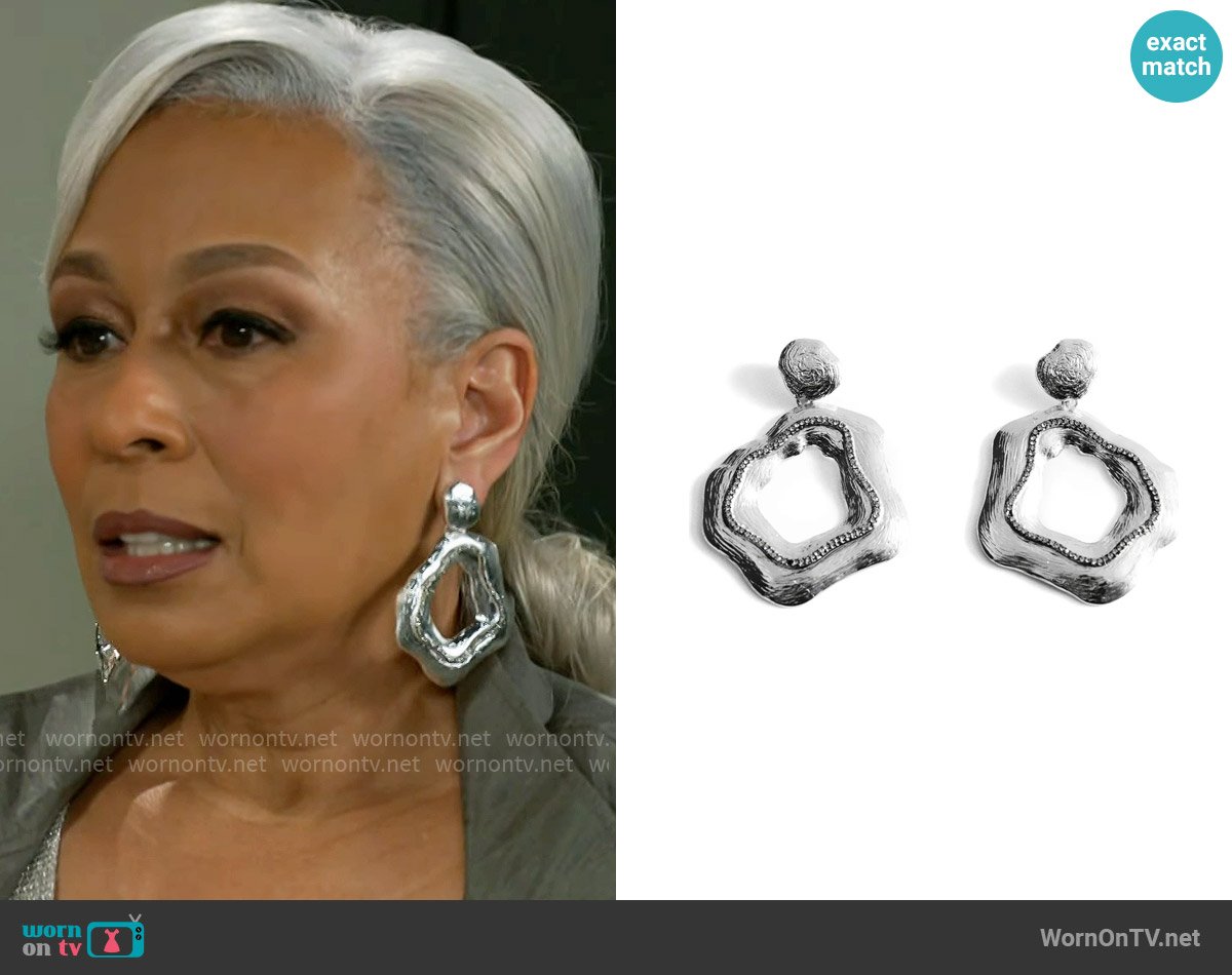 Mango Crystal Embellished Textured Drop Earrings worn by Anita Dupree (Tamara Tunie) on Beyond the Gates