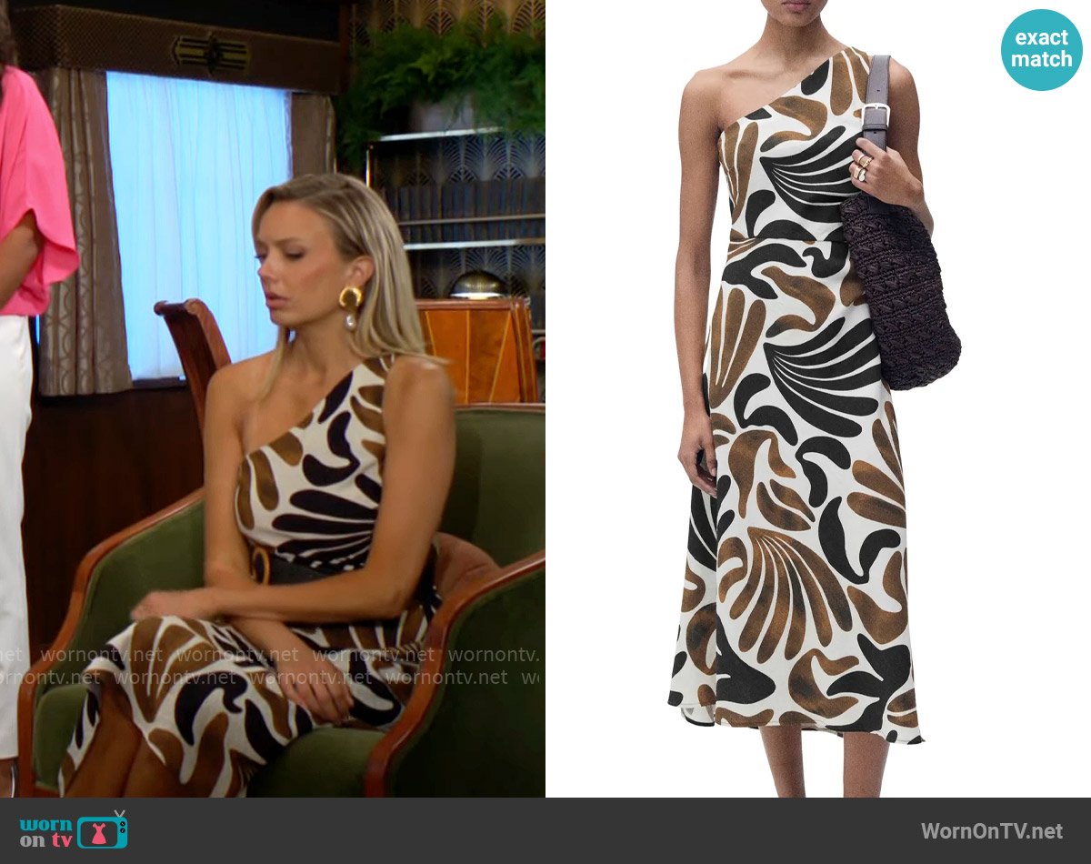 Mango Nata One-Shoulder Midi Dress worn by Abby Newman (Melissa Ordway) on The Young and the Restless