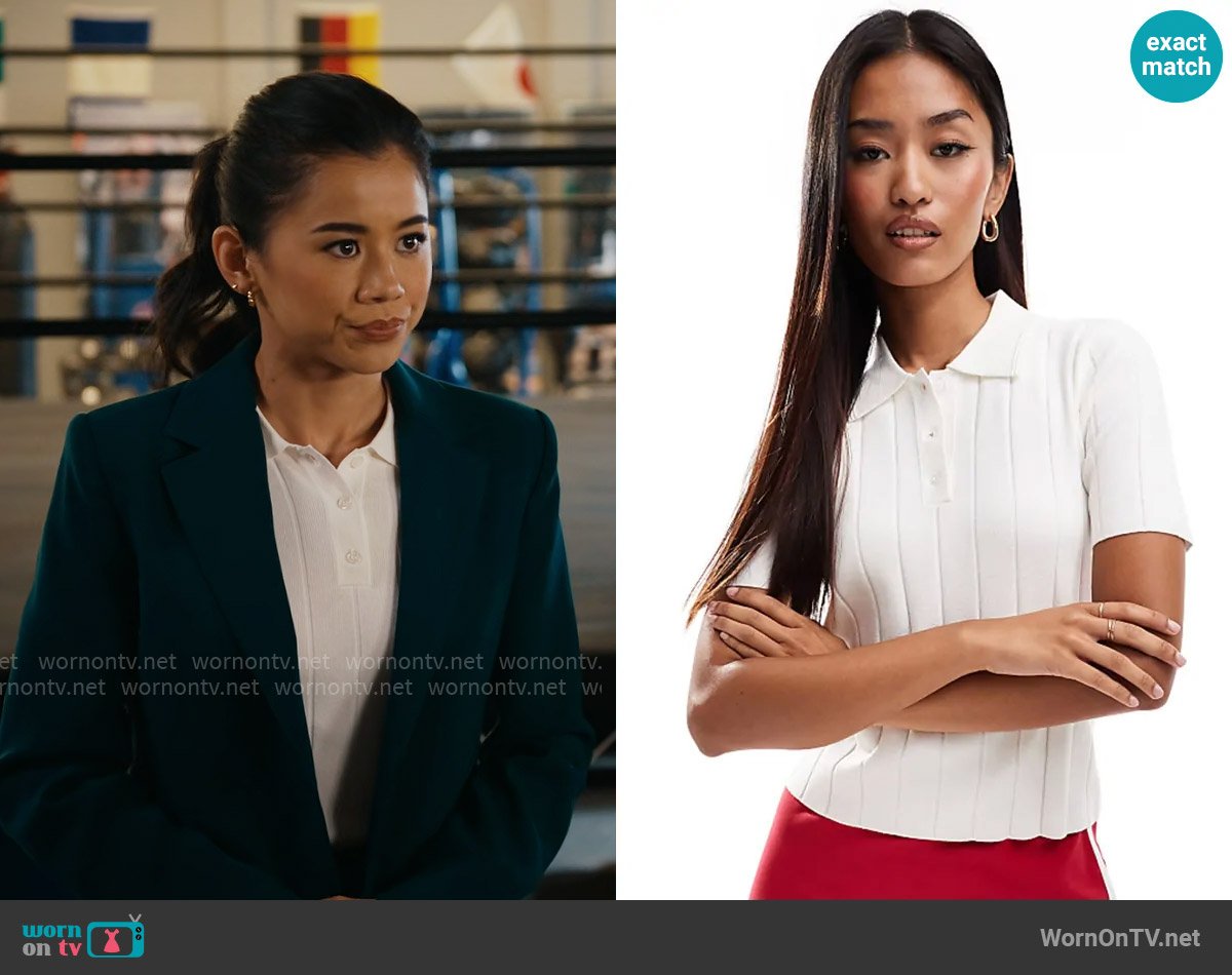Mango Ribbed detail polo top worn by Sarah Franklin (Leah Lewis) on Matlock