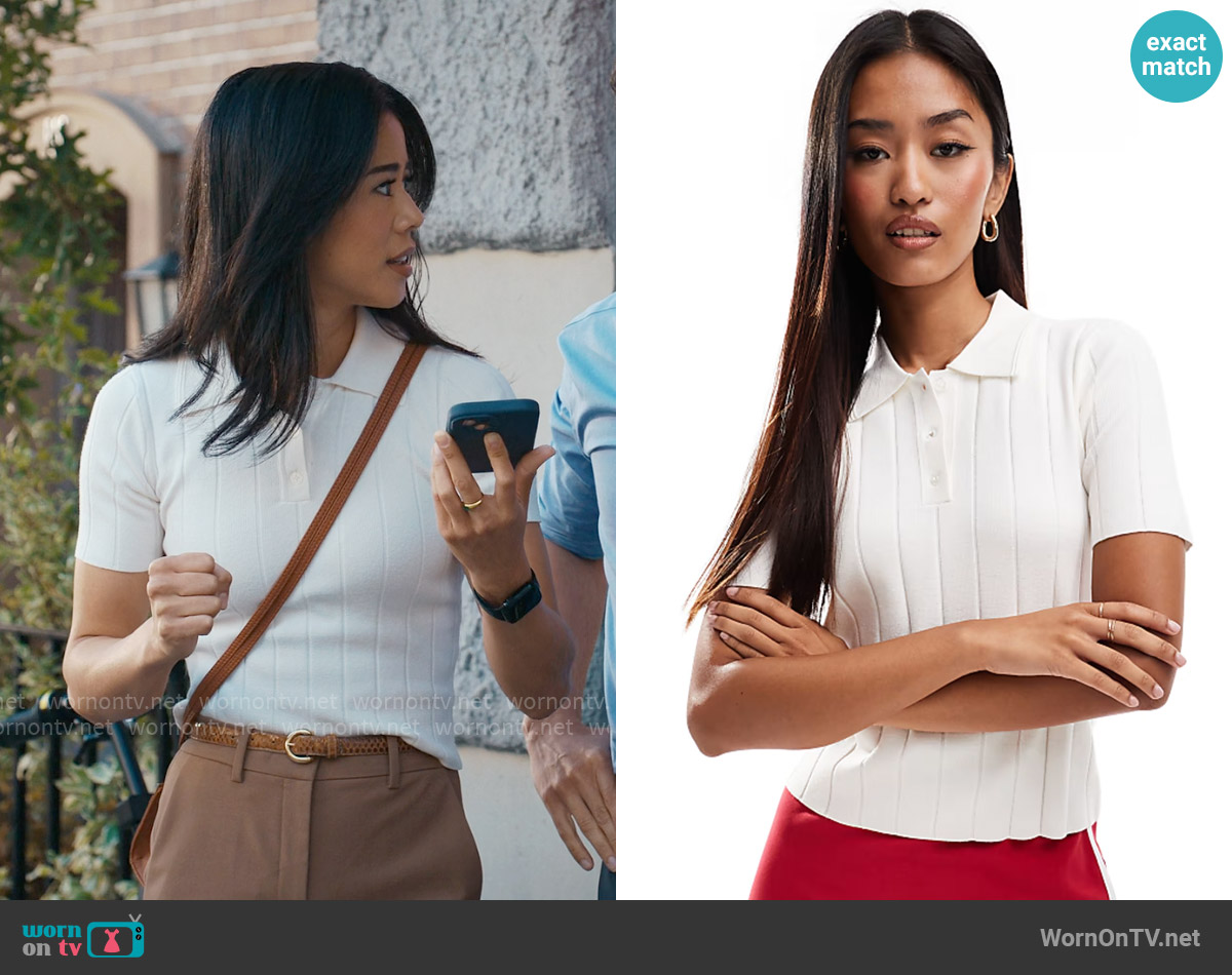 Mango Ribbed detail polo top worn by Sarah Franklin (Leah Lewis) on Matlock