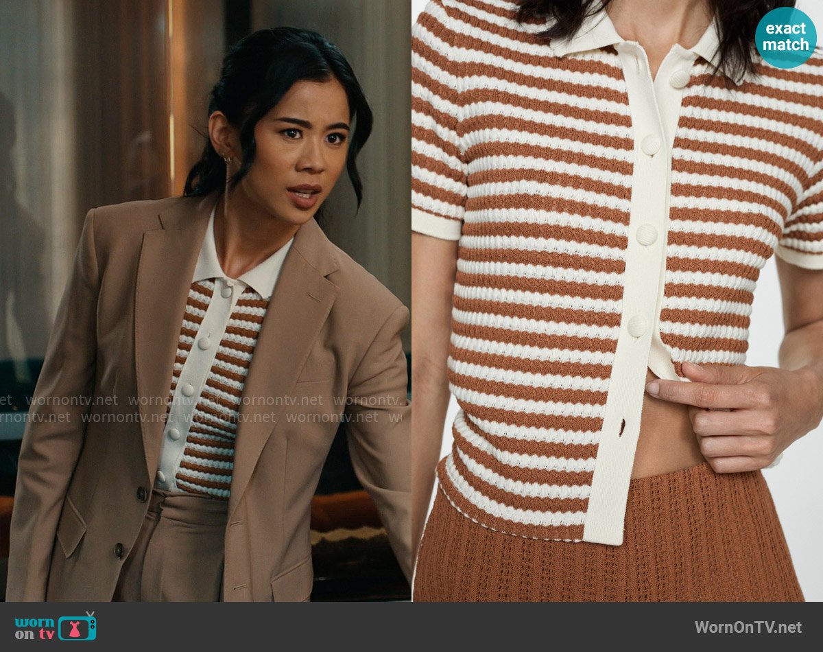 Mango Stripe Short Sleeve Knit Button-Up Shirt worn by Sarah Franklin (Leah Lewis) on Matlock